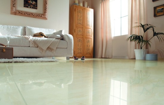 客厅地板砖效果图:白色抛光简约清新